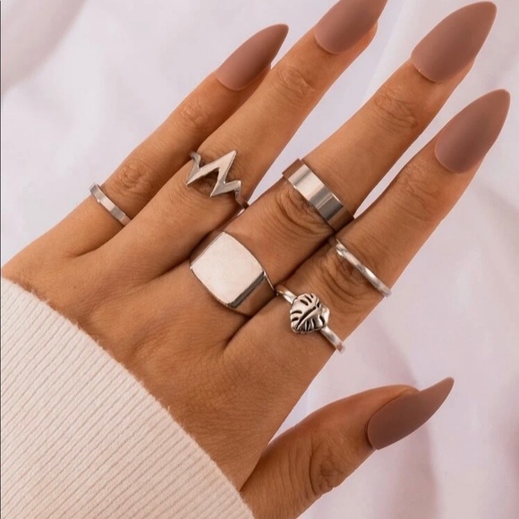 Silver 4/$25 6pc Geometric Ring Set - Picture 1 of 2
